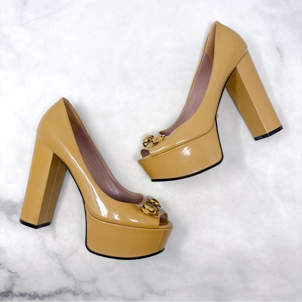 GUCCI Vintage Y2K Horsebit Patent Leather Platform Chunky Block Heel Pumps 36 - Picture 8 of 16